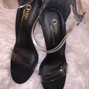 Black clear strappy heels